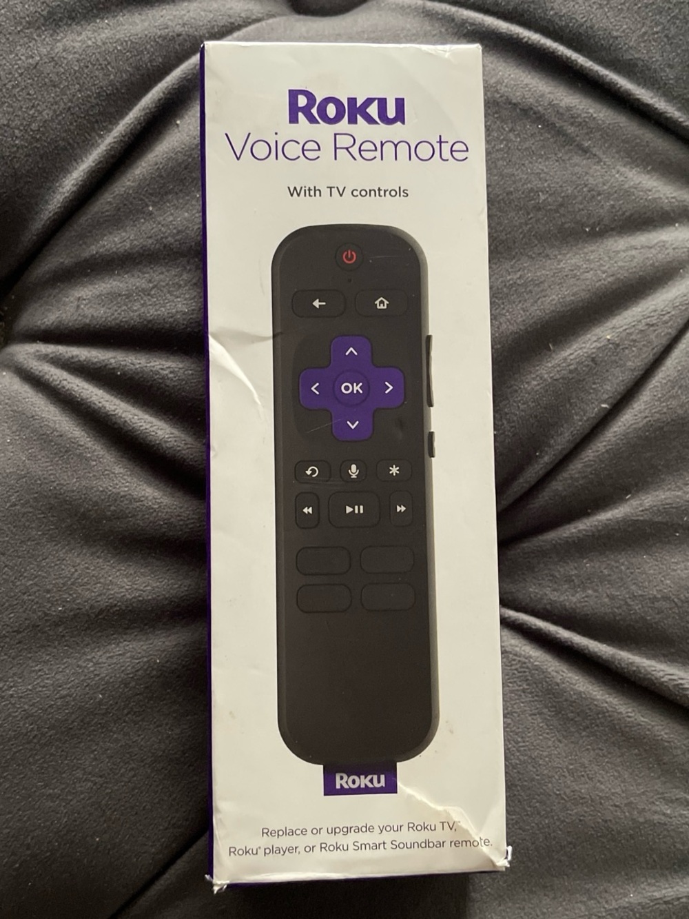 Roku Voice Remote in Black with Purple D-pad and Colored App Buttons